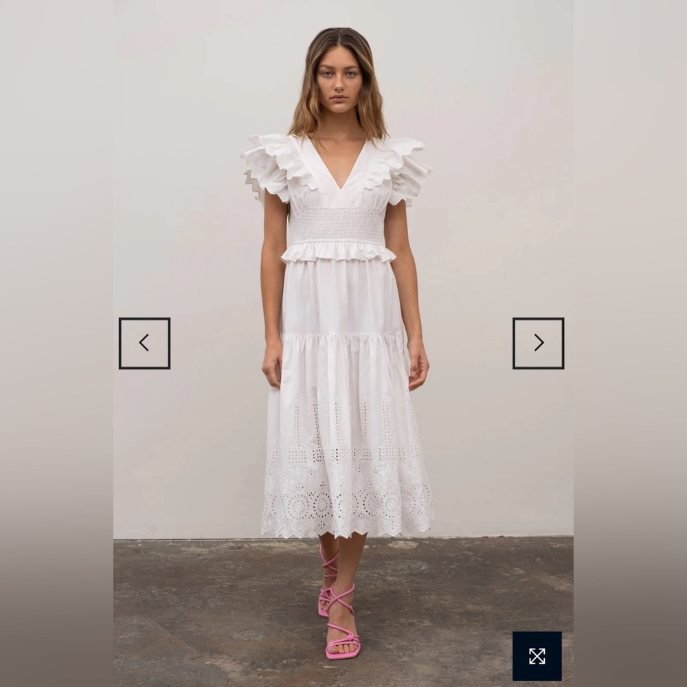 Moon River midi dress- white eyelet smock waist